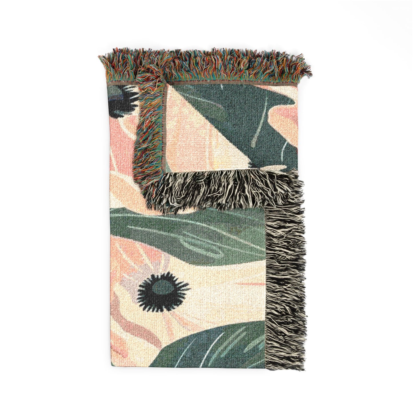 Floral Woven Blanket — Vintage Pink & Green Botanical Throw