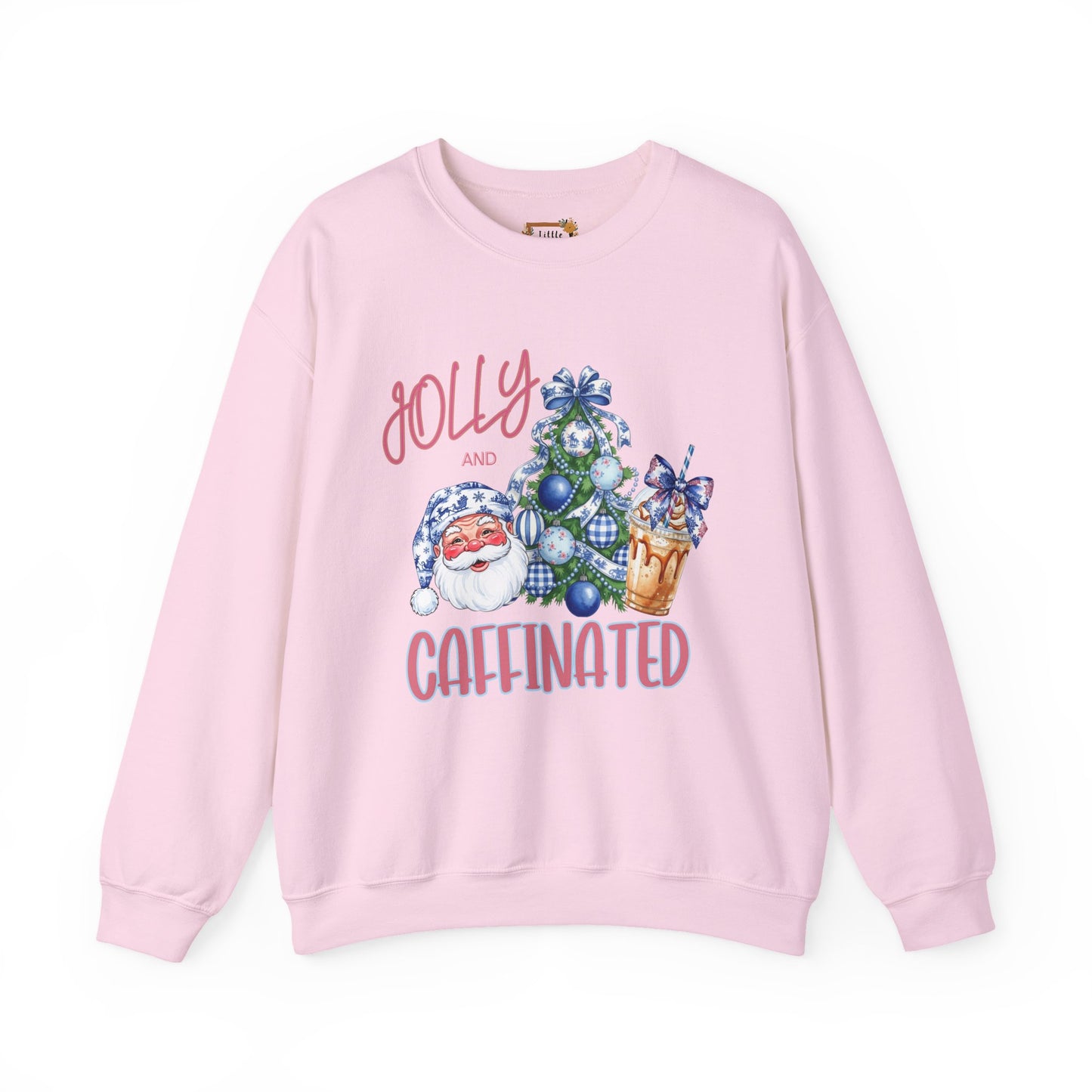 Jolly and Caffeinated Sweatshirt - Cozy Holiday Crewneck for Christmas, Winter, Gift, Festive Wear, Comfy Apparel
