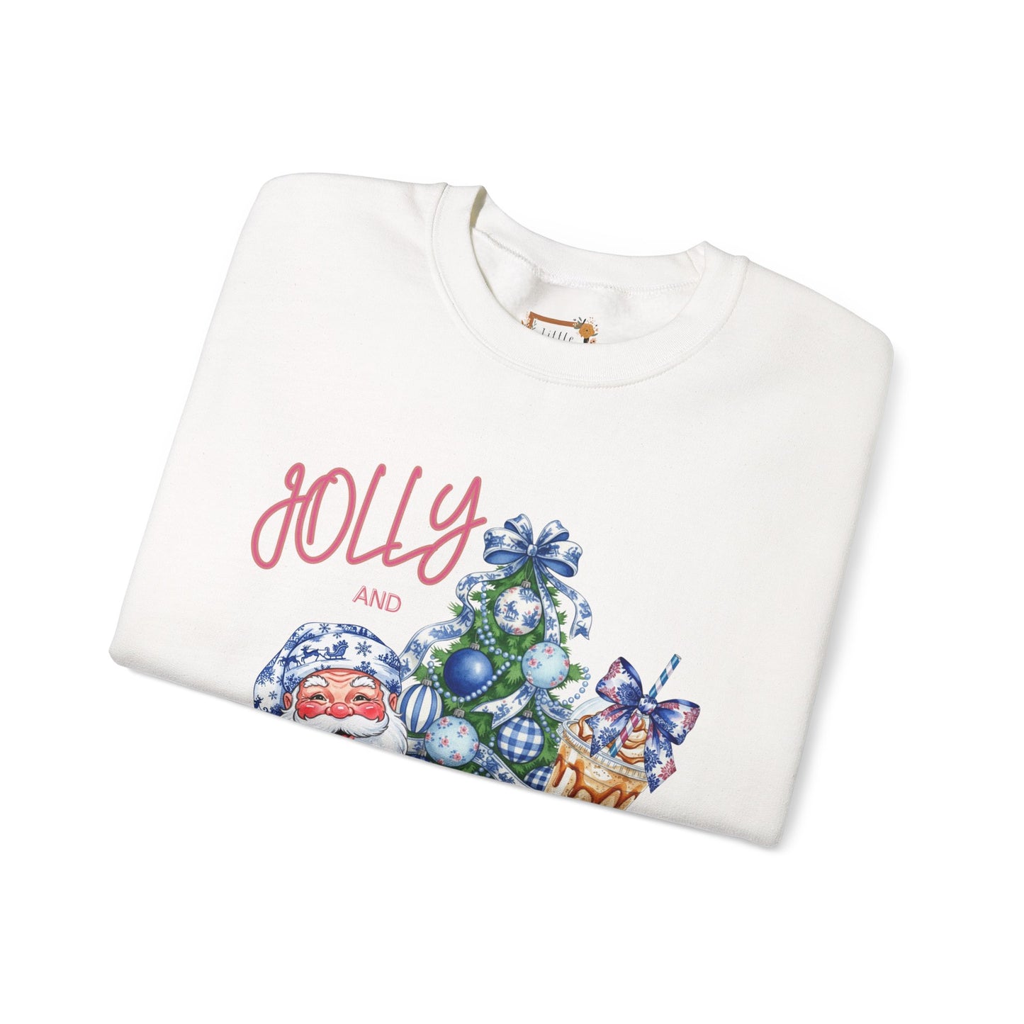 Jolly and Caffeinated Sweatshirt - Cozy Holiday Crewneck for Christmas, Winter, Gift, Festive Wear, Comfy Apparel