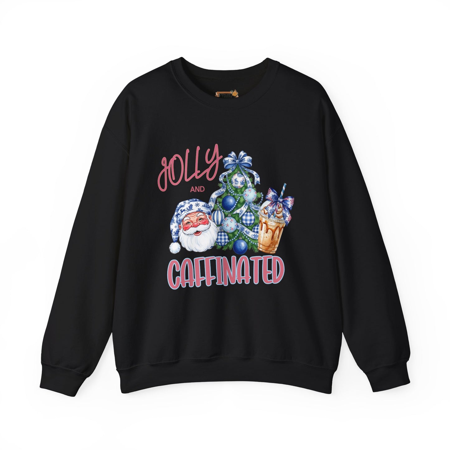 Jolly and Caffeinated Sweatshirt - Cozy Holiday Crewneck for Christmas, Winter, Gift, Festive Wear, Comfy Apparel