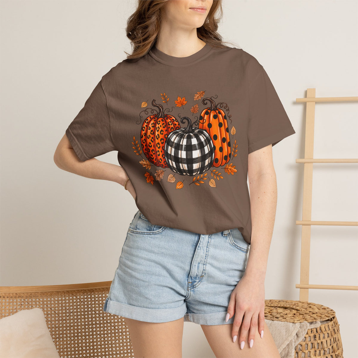 Leopard Pumpkin Fall Tee, Buffalo Plaid Pumpkin Shirt, Autumn Graphic Tee, Pumpkin Patch Shirt