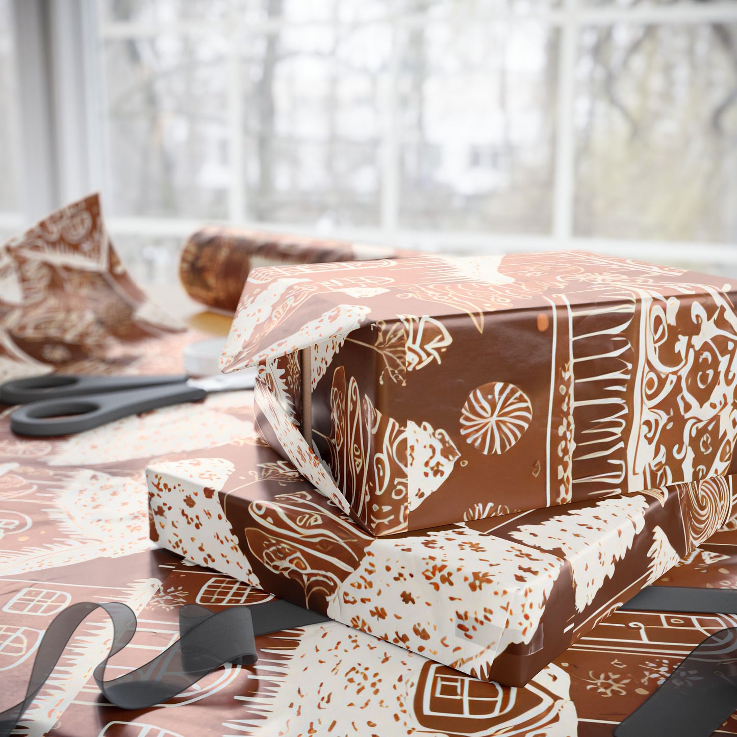 Gingerbread Village Christmas Blanket & Wrapping Paper | Brown & White Icing Cookie Houses | Cozy Holiday Gift Wrap | Winter Home Décor