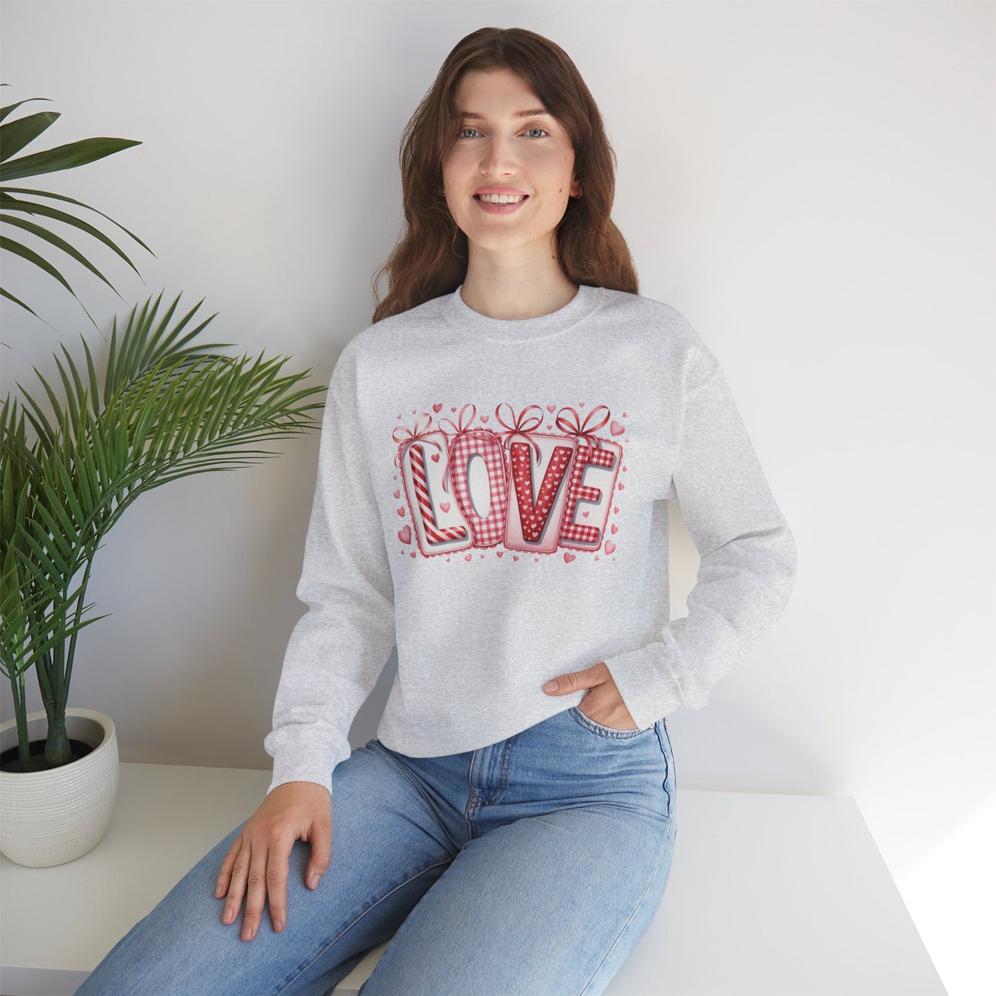 Valentine LOVE Sweatshirt with Coquette Bows and Patchwork Letters • Girly Romantic Aesthetic