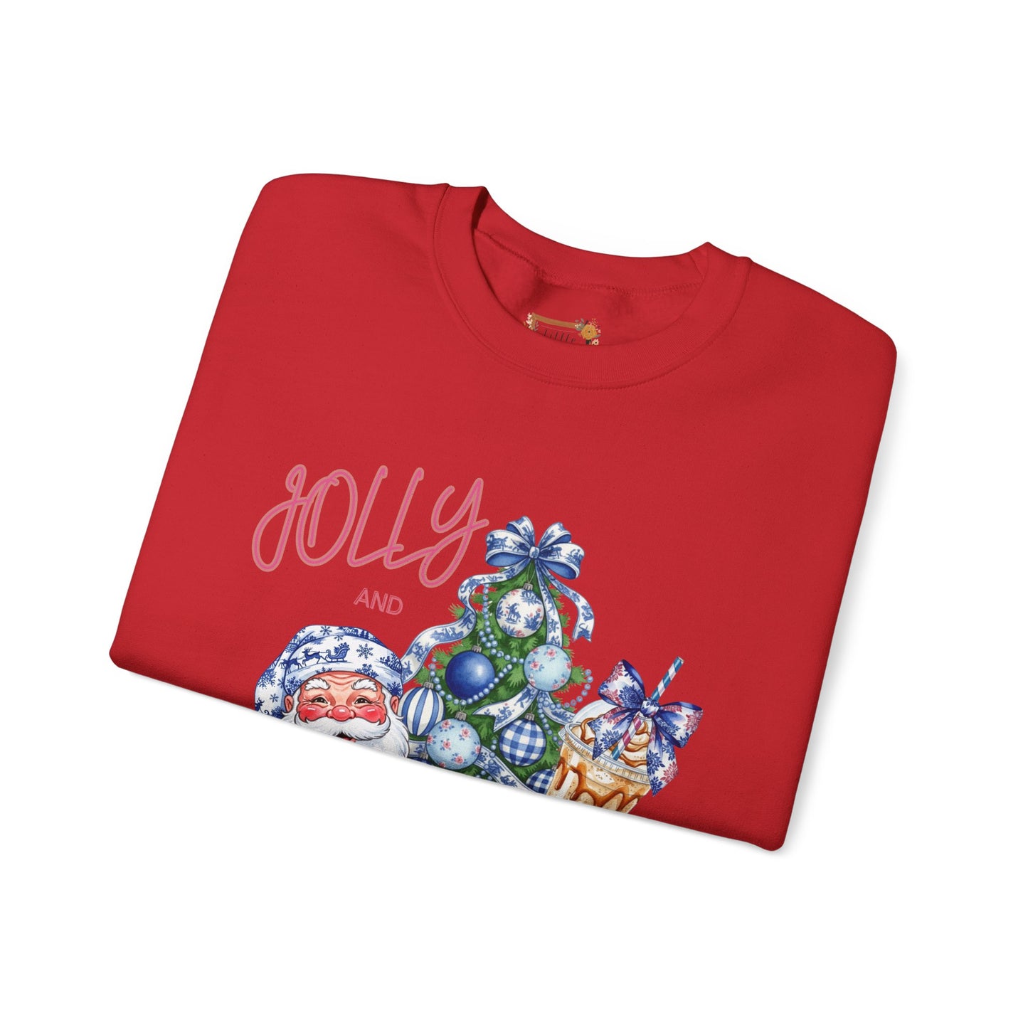 Jolly and Caffeinated Sweatshirt - Cozy Holiday Crewneck for Christmas, Winter, Gift, Festive Wear, Comfy Apparel
