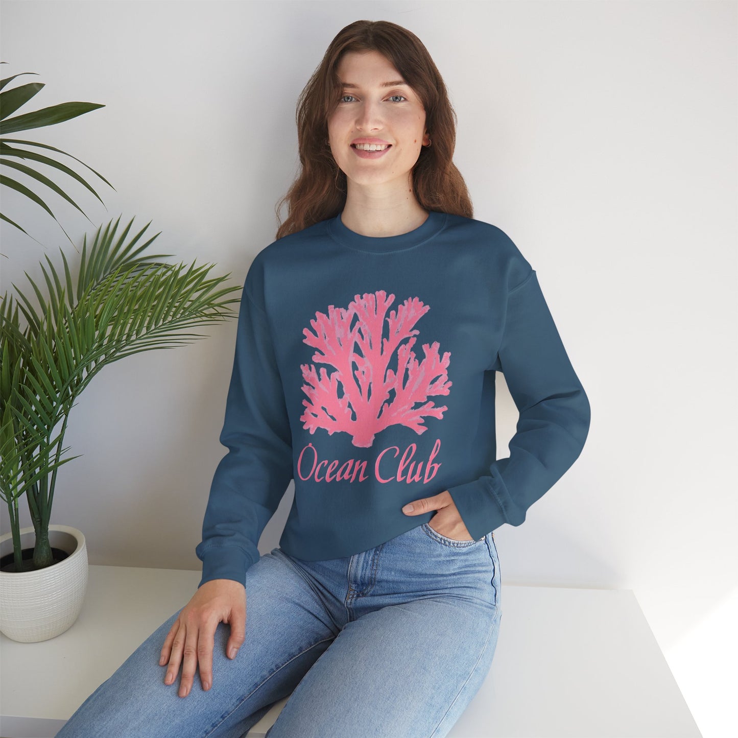 Ocean Club Crewneck • Coastal Summer Sweatshirt • Pink Coral Beach Vacation Pullover • Resort Style