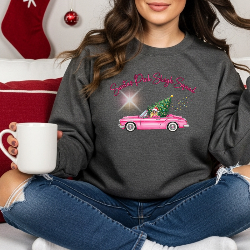 Santa's Pink Sleigh Squad Crewneck Sweatshirt