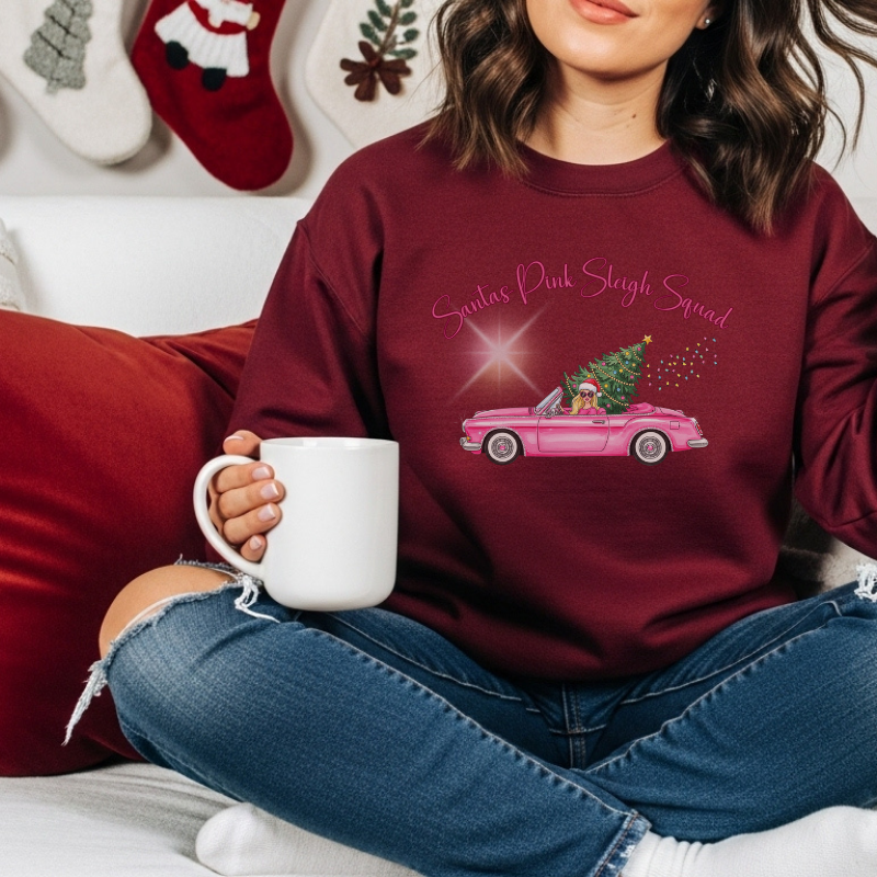 Santa's Pink Sleigh Squad Crewneck Sweatshirt