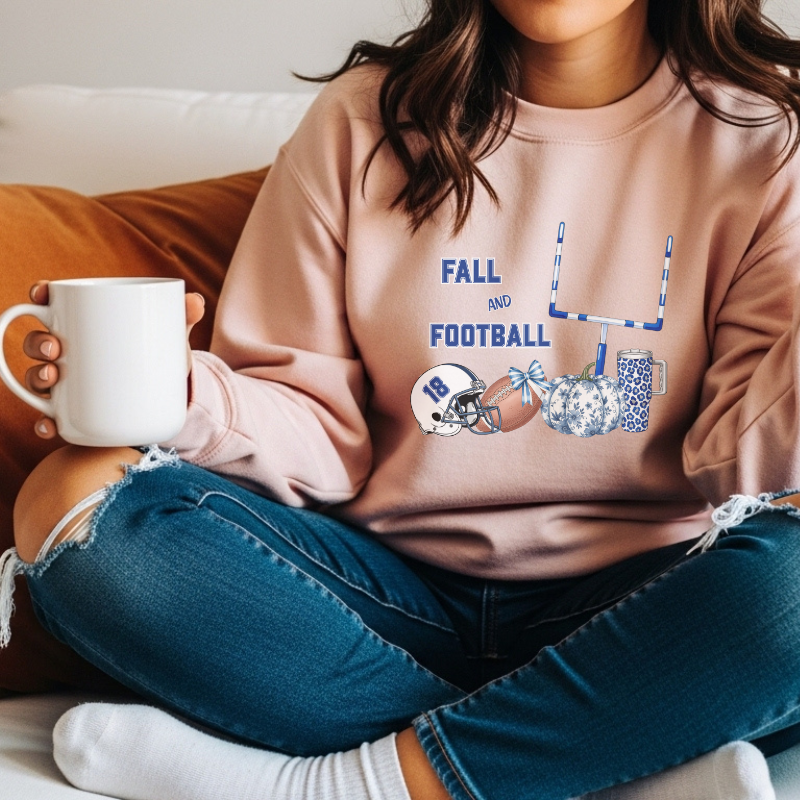 Fall and Football Crewneck Sweatshirt | Cozy Unisex Heavy Blend Game Day Sweater with Pumpkins & Goal Post | Autumn Sports Fan Outfit