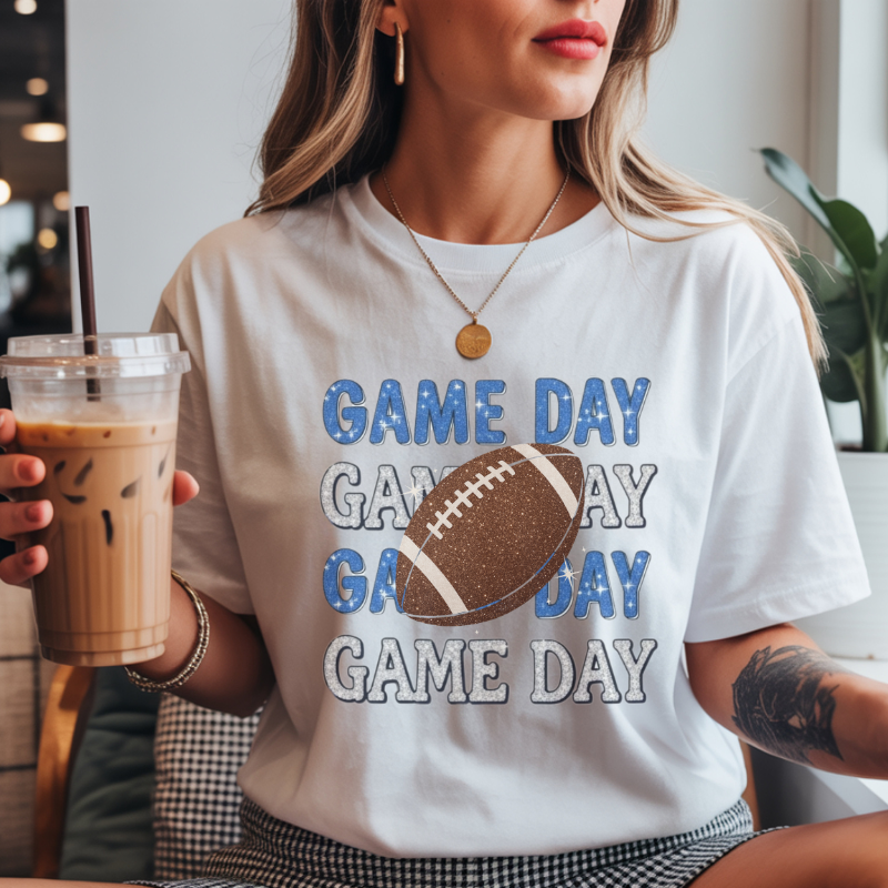 Game Day Football T-Shirt | Trendy Glitter Effect Game Day Shirt for Sports Fans | Cute Football Graphic Tee for Tailgates & Game Nights