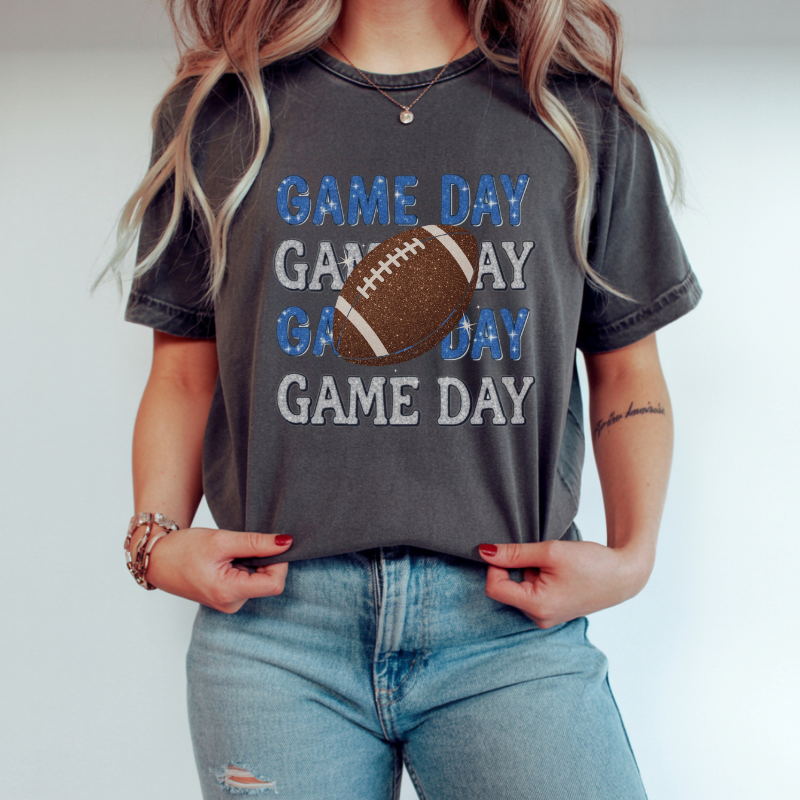 Game Day Football T-Shirt | Trendy Glitter Effect Game Day Shirt for Sports Fans | Cute Football Graphic Tee for Tailgates & Game Nights