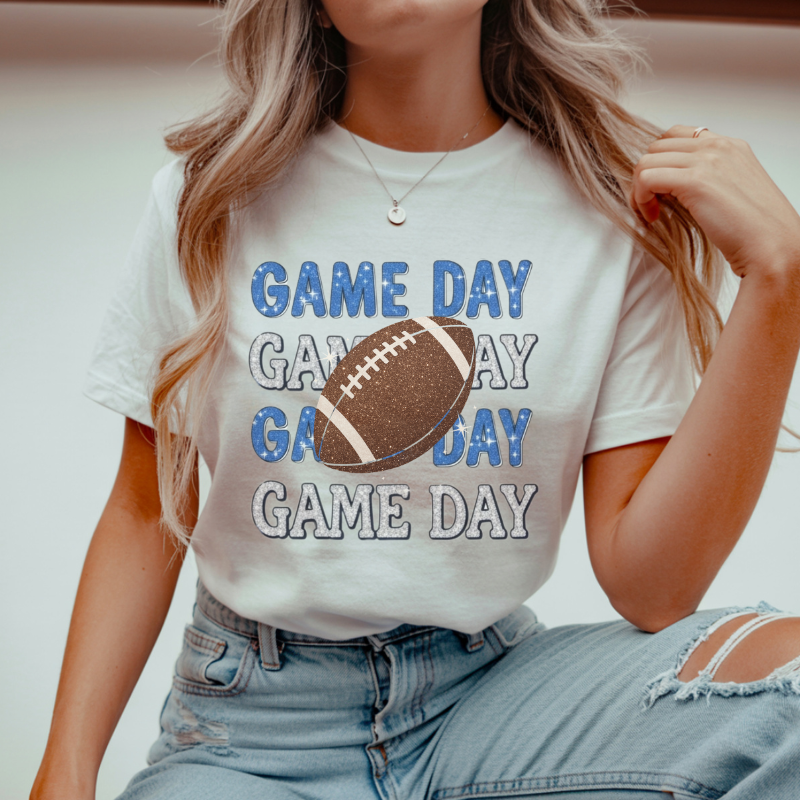 Game Day Football T-Shirt | Trendy Glitter Effect Game Day Shirt for Sports Fans | Cute Football Graphic Tee for Tailgates & Game Nights