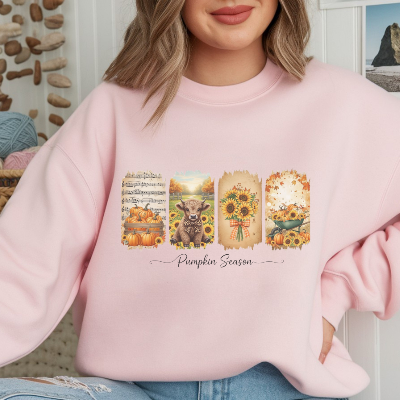Pumpkin Season Fall Shirt | Rustic Autumn Graphic Tee with Sunflowers, Pumpkins & Highland Cow | Cozy Seasonal Outfit for Pumpkin Lovers