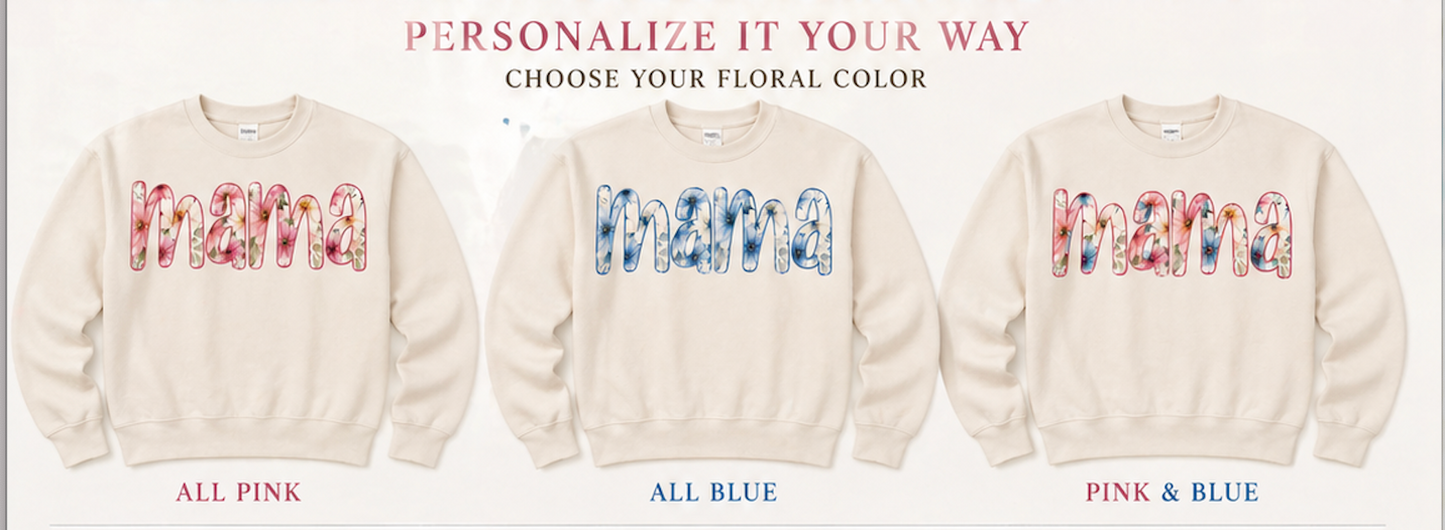 Personalized Mama Sweatshirt • Floral Mama with EST Year • Custom Kids Names Sleeve • Spring Wildflower Mom Crewneck
