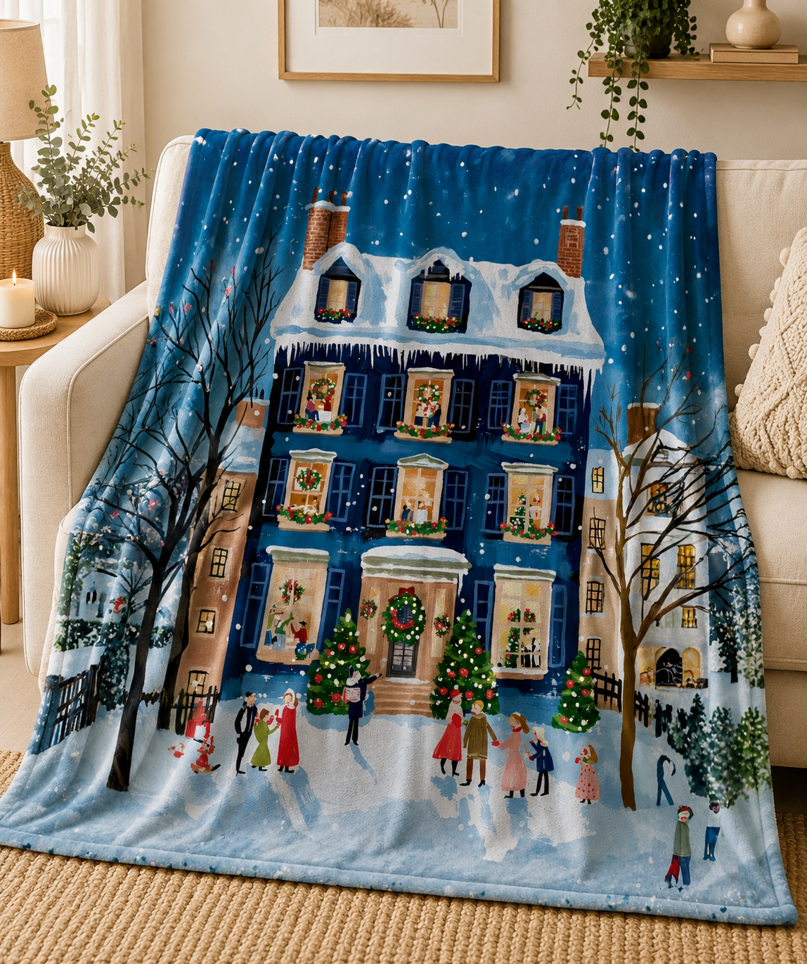 Holiday Snowy House Velveteen Plush Blanket — Cozy Christmas Throw