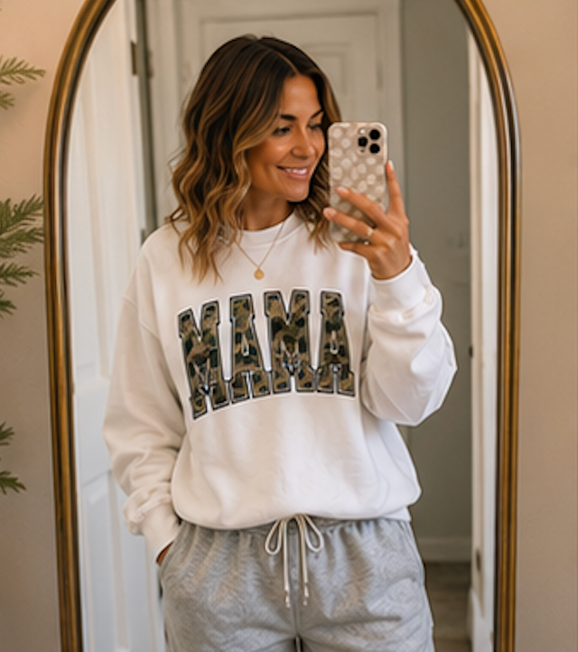 Mama Camo Crewneck Sweatshirt – Camouflage Graphic Mama Pullover, Mother's Day Gift