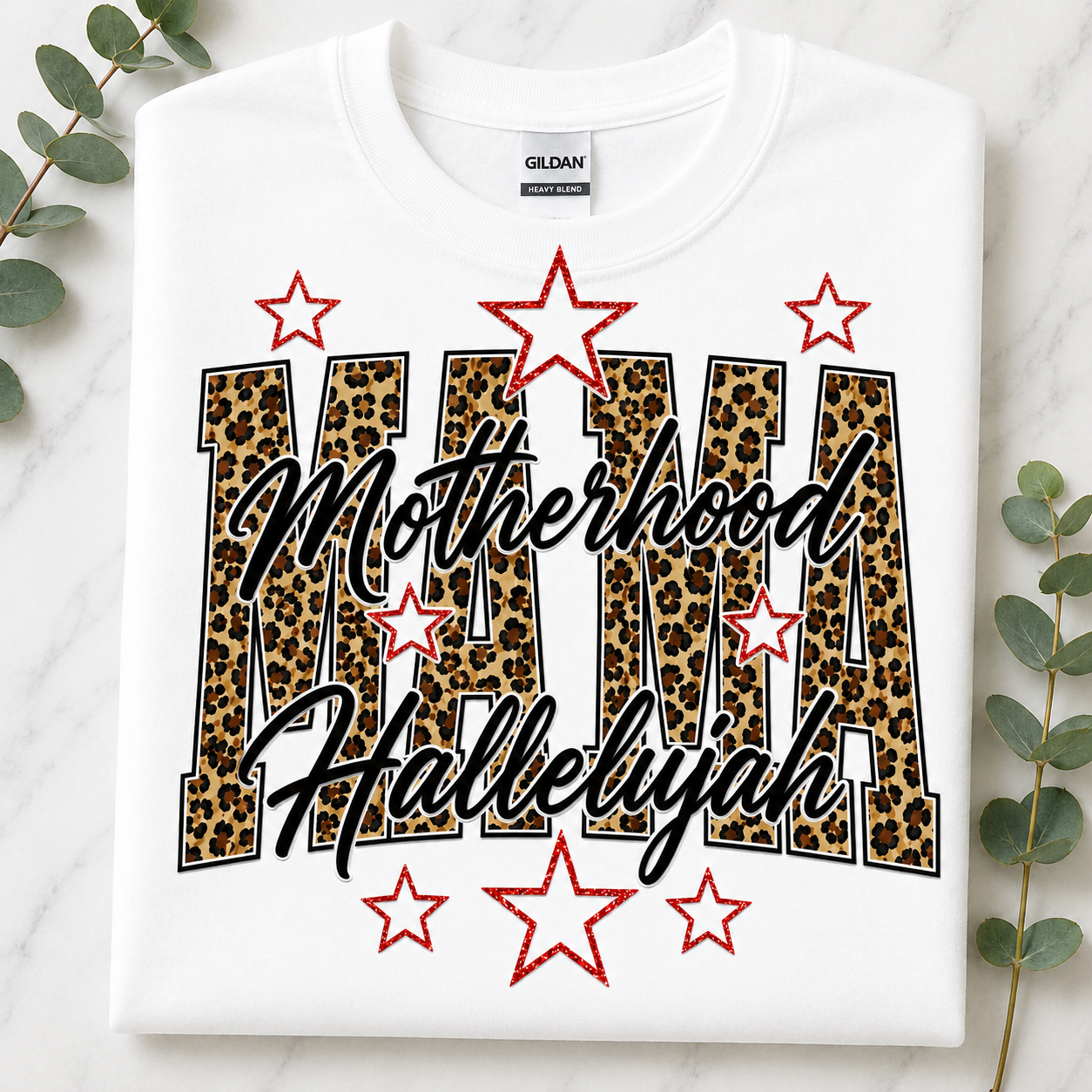 Motherhood Hallelujah Crewneck Sweatshirt — Leopard Flag Graphic