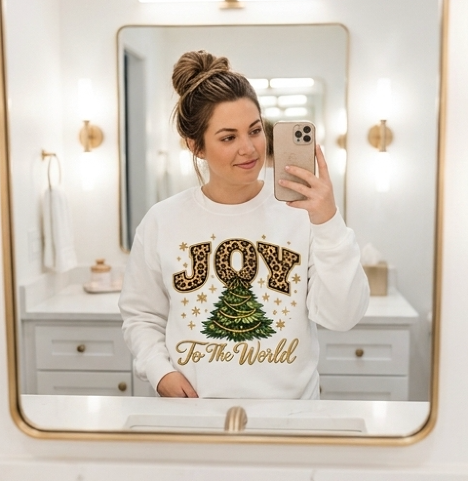 Joy To The World Christmas Sweatshirt — Leopard Print Tree Holiday Crewneck