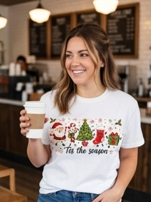 Christmas Crewneck Sweatshirt - 'Tis the Season' Holiday Sweatshirt with Santa & Tree Design
