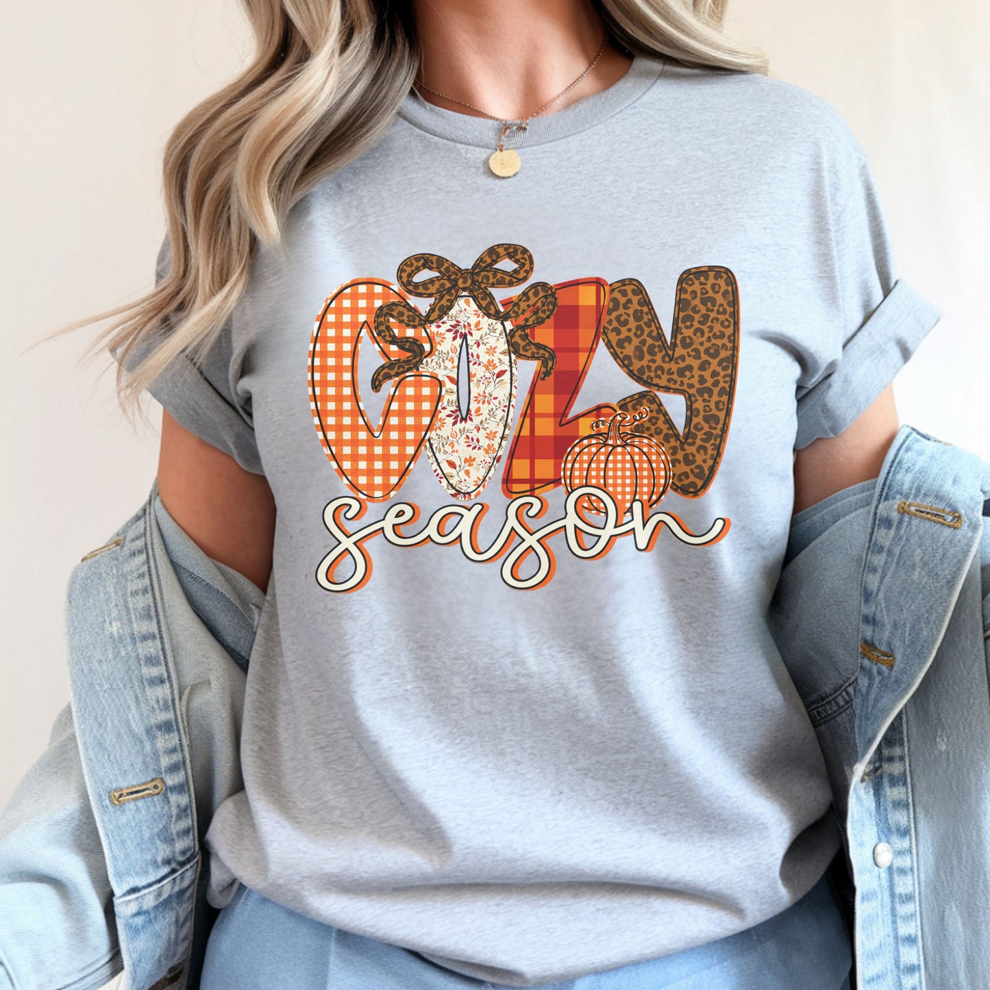 Cozy Season Crewneck Sweatshirt — "Cozy Season" Fall Plaid & Knit Graphic