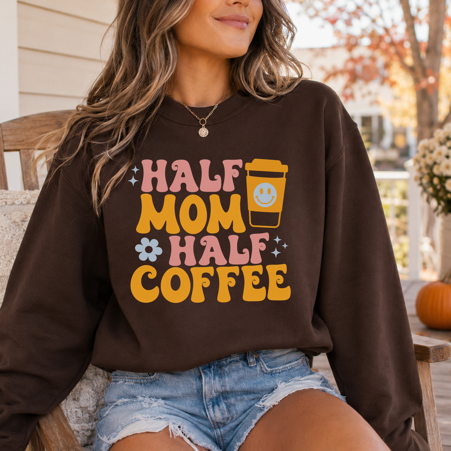 Half Mom Half Coffee Sweatshirt — Cute Retro Coffee Lover Crewneck