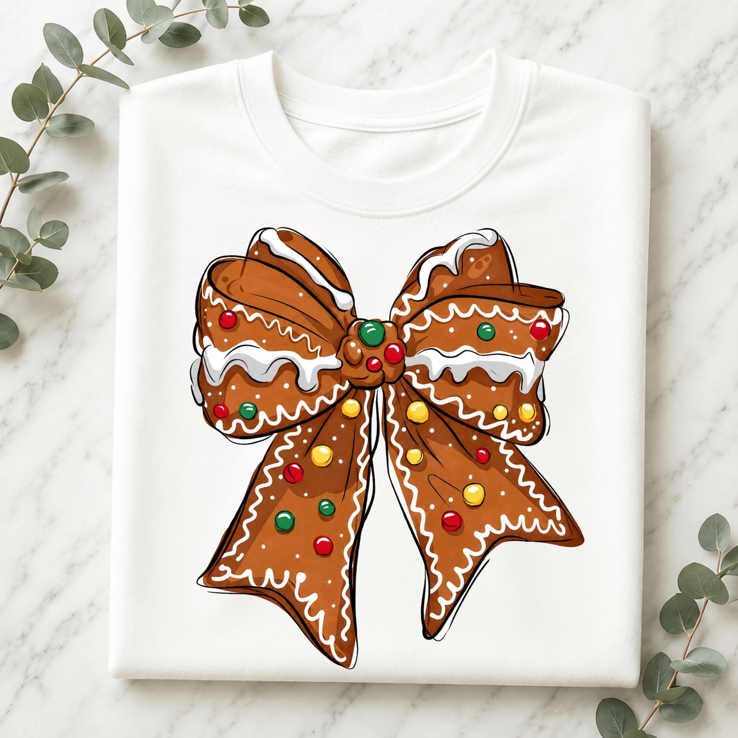 Gingerbread Bow Crewneck Sweatshirt — Holiday Christmas Cookie Graphic