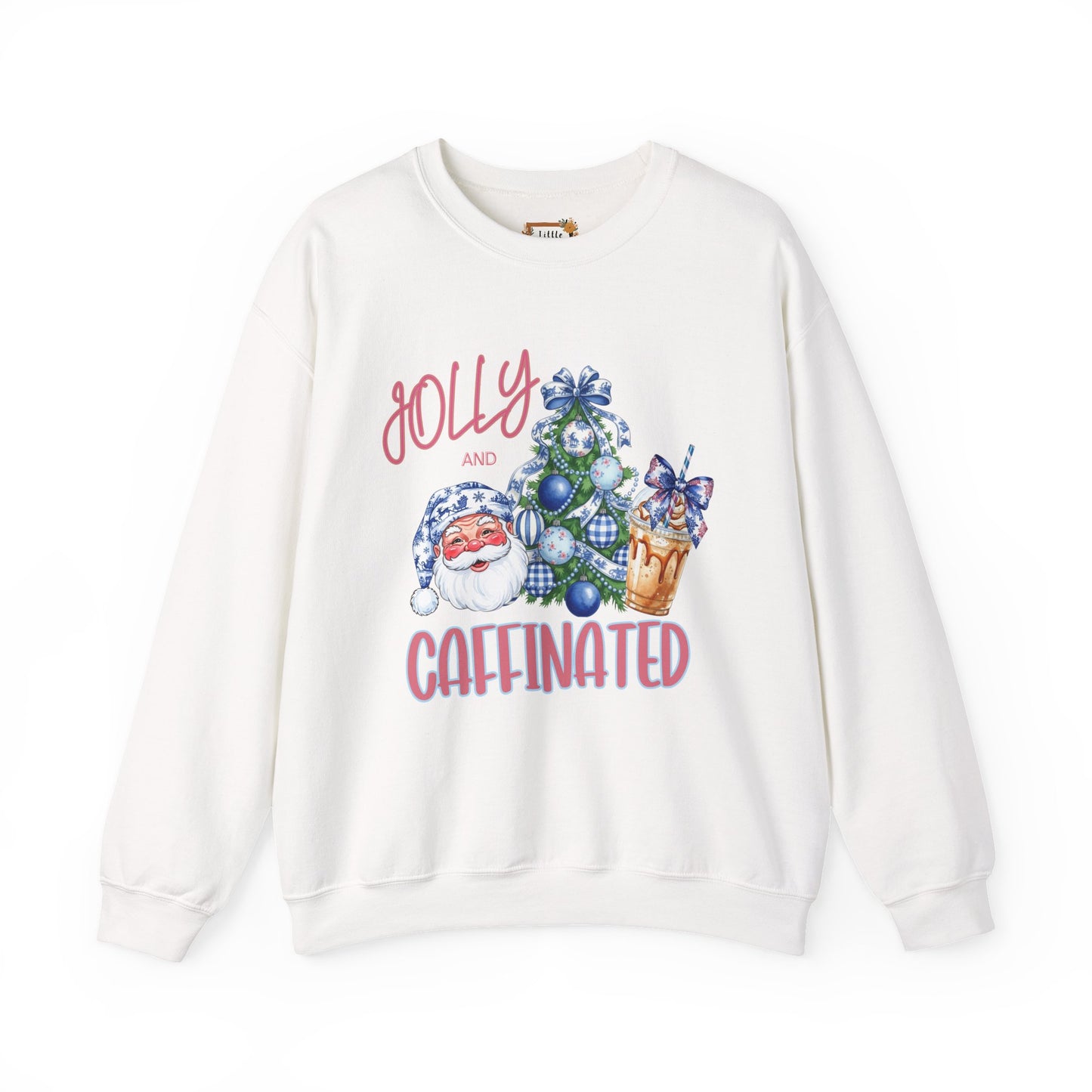 Jolly and Caffeinated Sweatshirt - Cozy Holiday Crewneck for Christmas, Winter, Gift, Festive Wear, Comfy Apparel