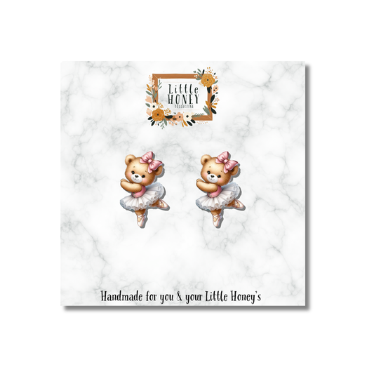 Ballerina Bear Earrings for Girls | Cute Teddy Bear Studs | Ballet Gift for Dancers | Mommy & Me Earrings | Little Honey Collective