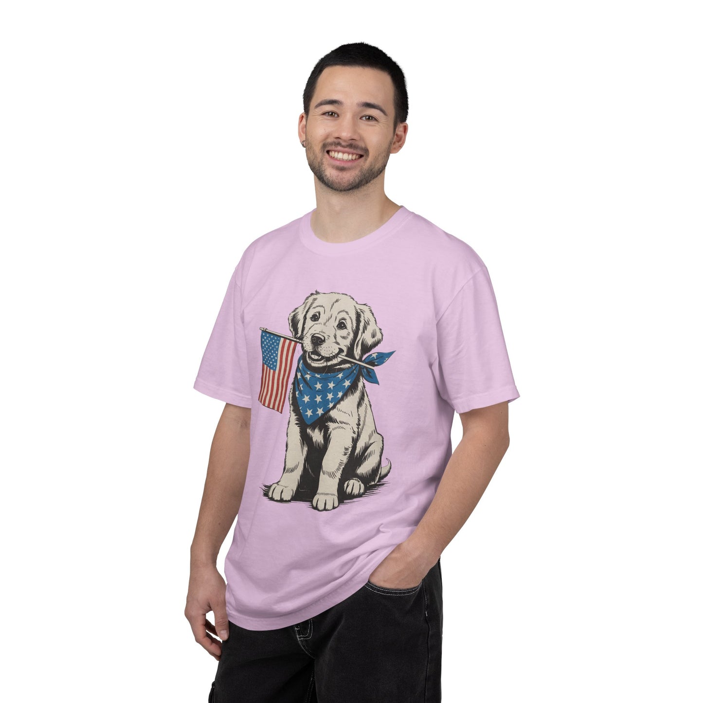 4th of July Patriotic Dog Puppy Tee • Americana Dog Lover Graphic • Red White Blue Flag Shirt