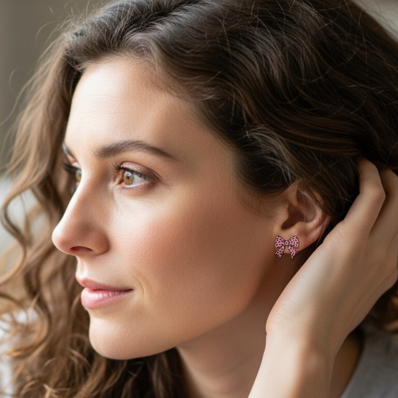 Pink Leopard Bow Earrings β Cute Stud Earrings for Moms & Daughters | Little Honey Collective
