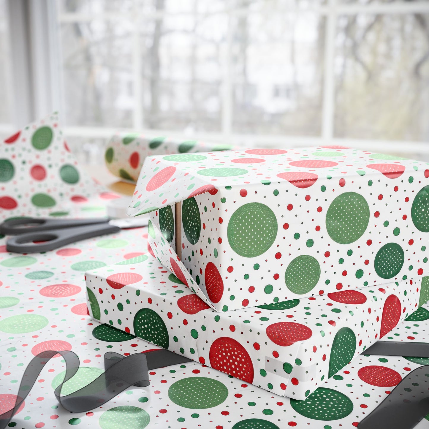 Red & Green Polka Dot Christmas Wrapping Paper | Classic Holiday Pattern | Festive Dots Gift Wrap | Modern Christmas Decor