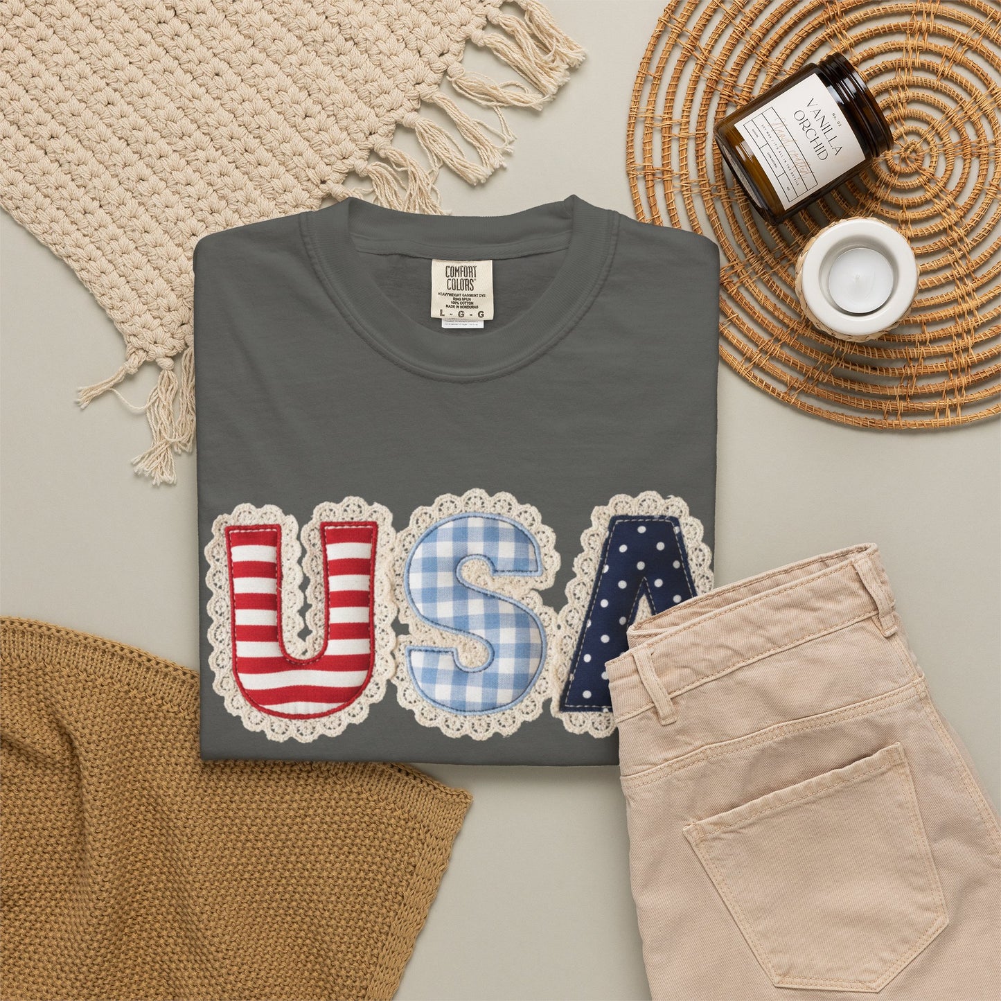 USA Patchwork Shirt • Preppy Patriotic Tee • Coquette Americana Top • Red White Blue Outfit Shirt