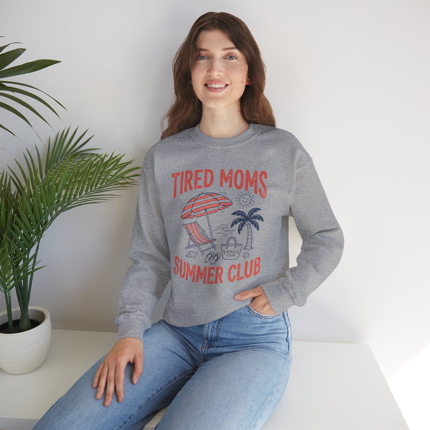 Tired Moms Summer Club Sweatshirt • Beach Mom Crewneck • Summer Mama Graphic Sweatshirt • Coastal Vacation Pullover