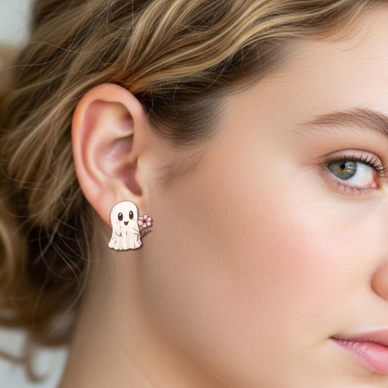 Floral Ghost Earrings – Spooky Cute Studs for Moms & Daughters | Little Honey Collective