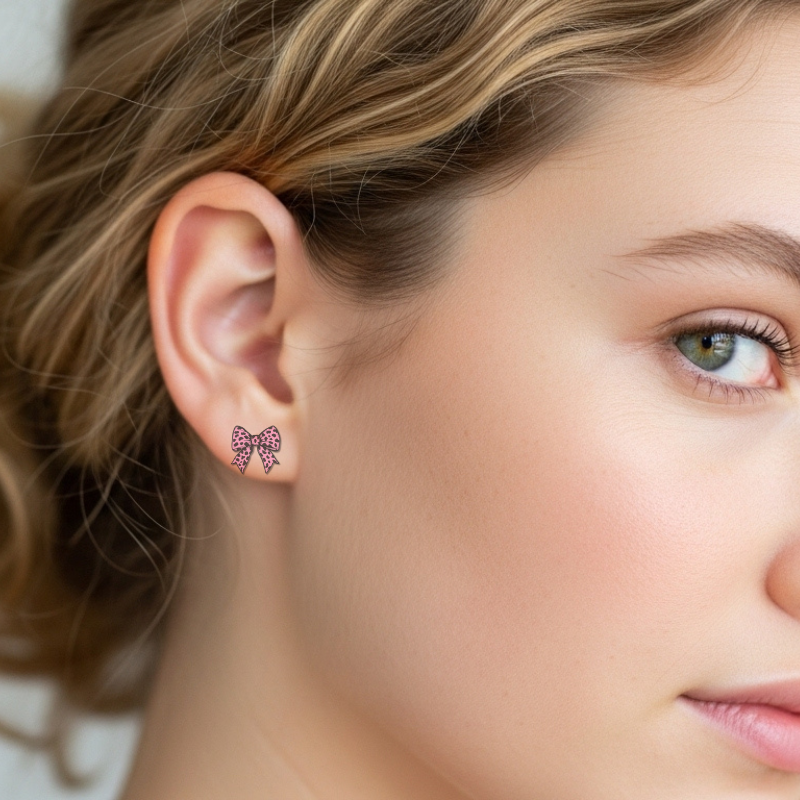 Pink Leopard Bow Earrings β Cute Stud Earrings for Moms & Daughters | Little Honey Collective