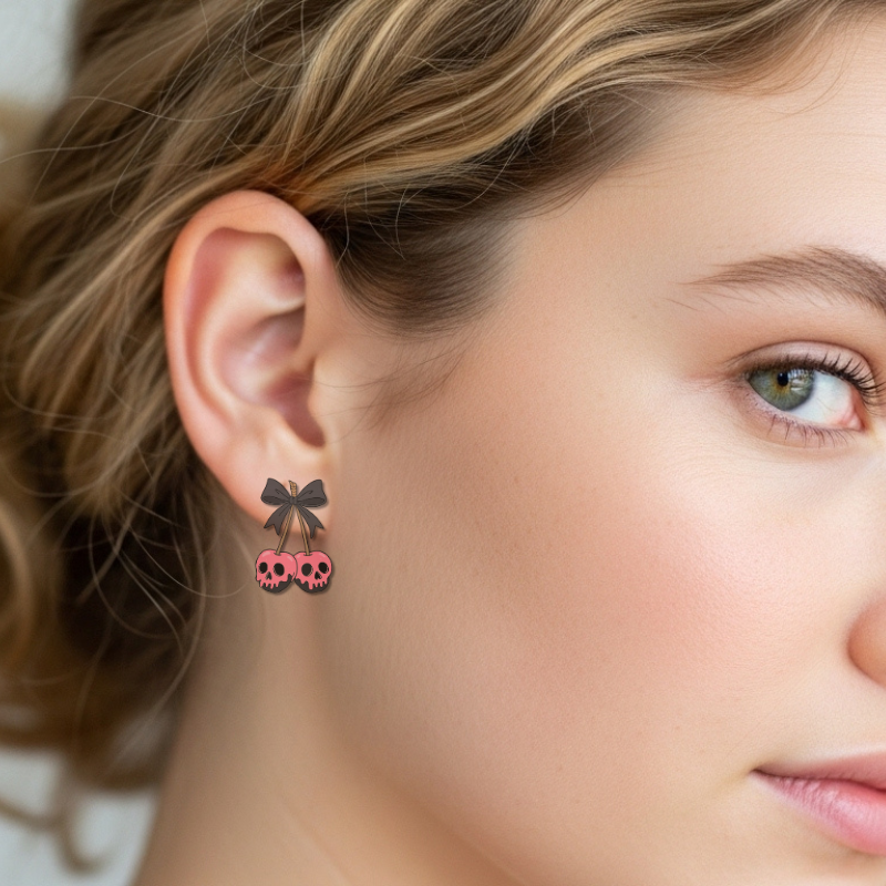 Pink Skull Bow Earrings – Spooky Cute Studs for Moms & Daughters | Little Honey Collective