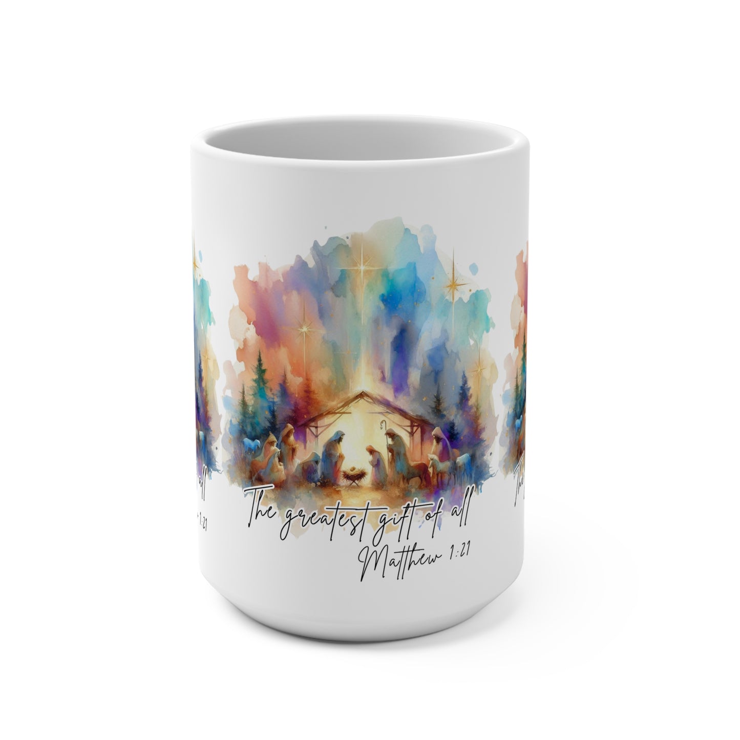 The Greatest Gift of All Nativity Mug | Watercolor Christmas Decor | Faith Wall Art | Holy Family Gift | Christian Holiday Collection