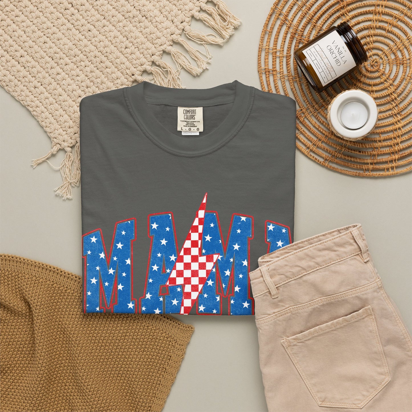 Patriotic MAMA Shirt • Lightning Bolt Mama Tee • Red White Blue Americana Graphic
