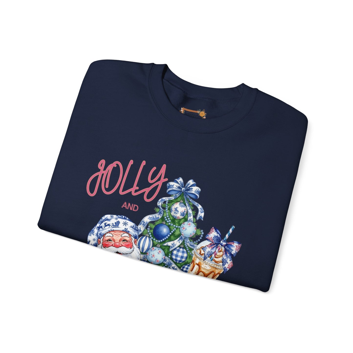 Jolly and Caffeinated Sweatshirt - Cozy Holiday Crewneck for Christmas, Winter, Gift, Festive Wear, Comfy Apparel