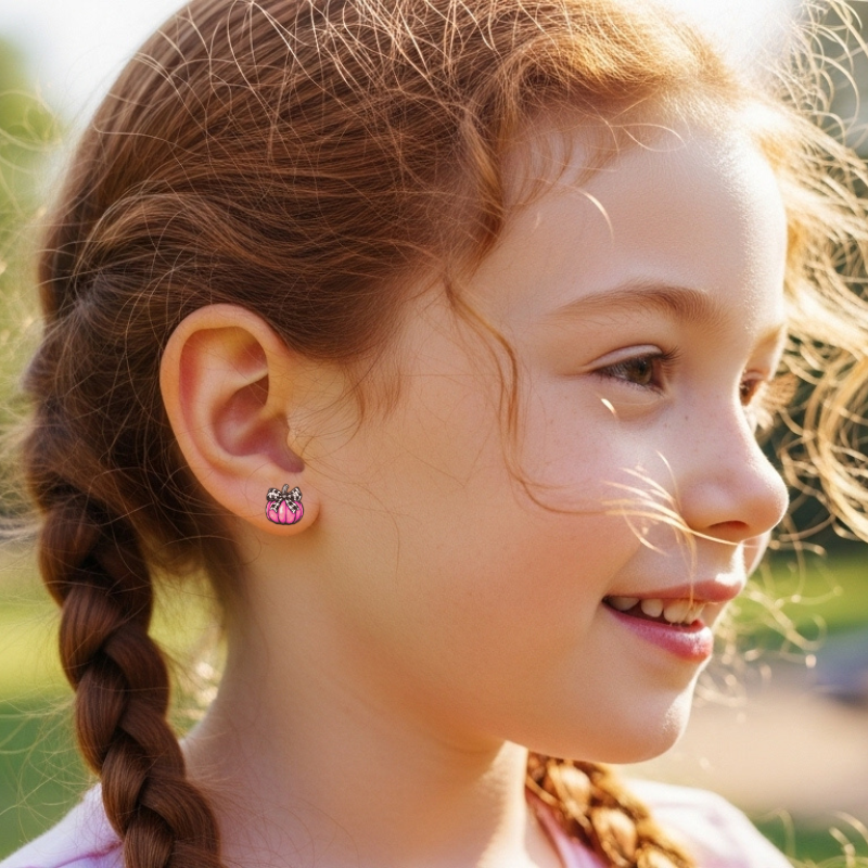 Pink Pumpkin Earrings – Buffalo Plaid Bow Fall Studs | Little Honey Collective