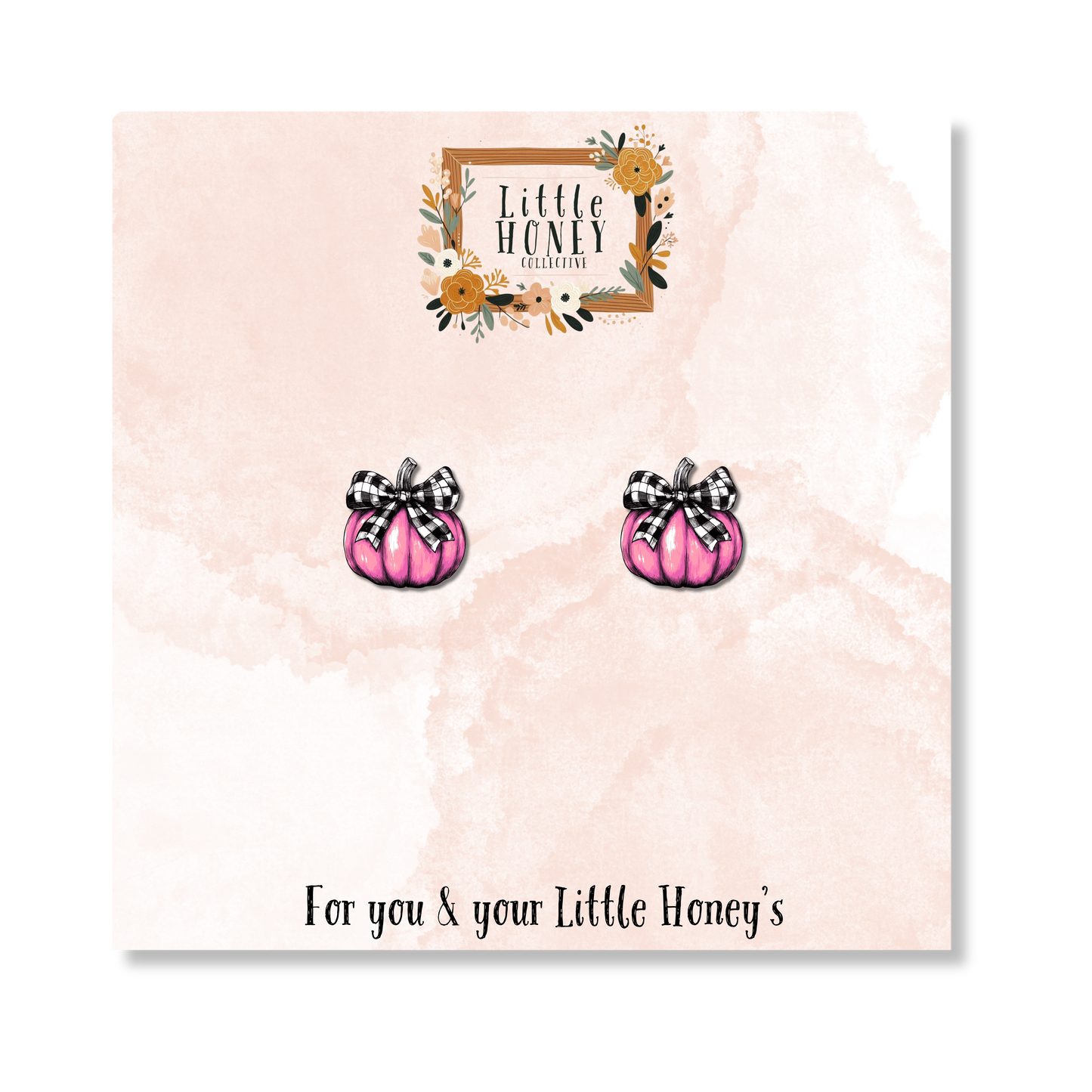 Pink Pumpkin Earrings – Buffalo Plaid Bow Fall Studs | Little Honey Collective