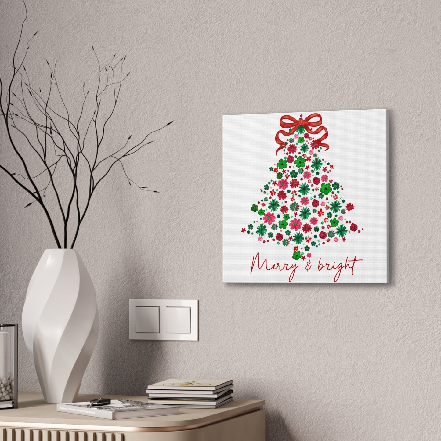 Festive Canvas Wall Art - Merry & Bright Christmas Tree