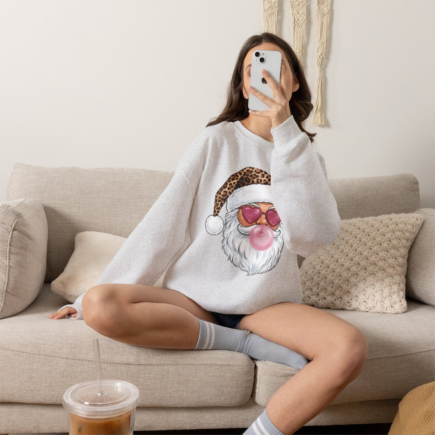 Leopard Santa Bubblegum Crewneck Sweatshirt