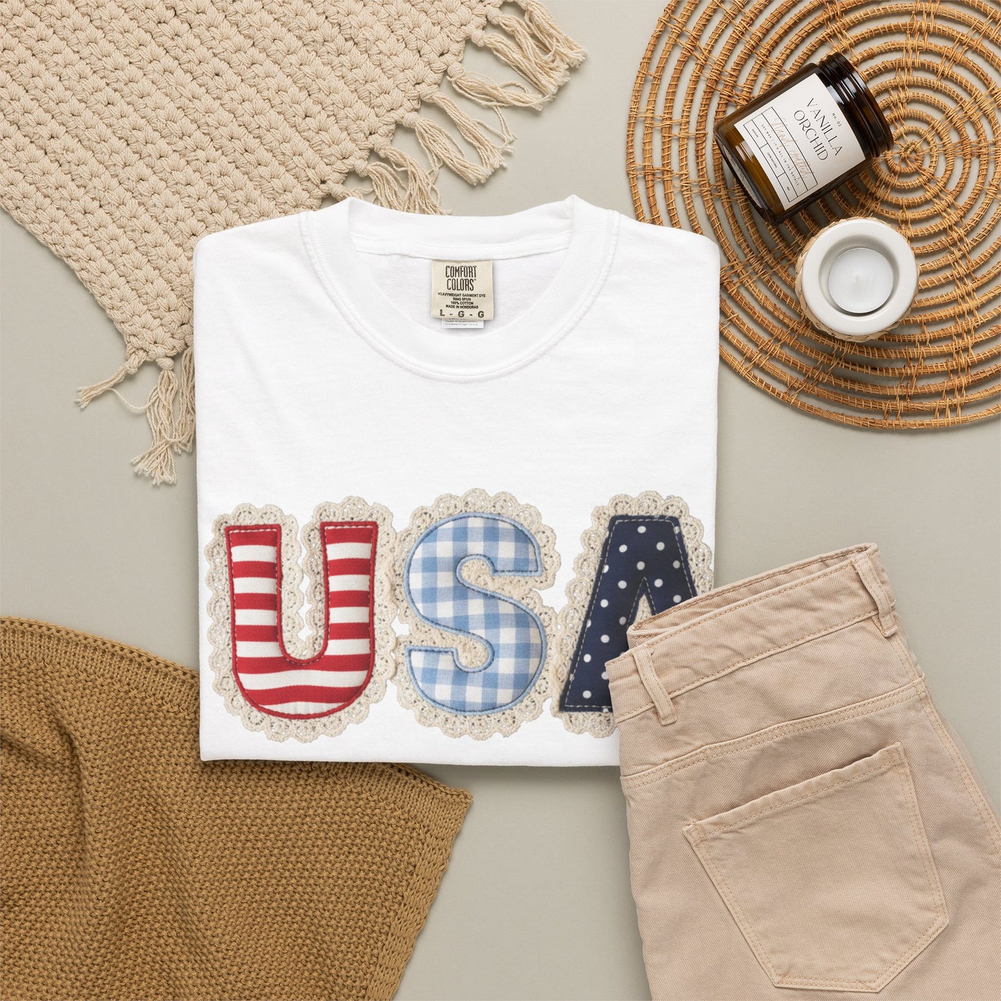 USA Patchwork Shirt • Preppy Patriotic Tee • Coquette Americana Top • Red White Blue Outfit Shirt