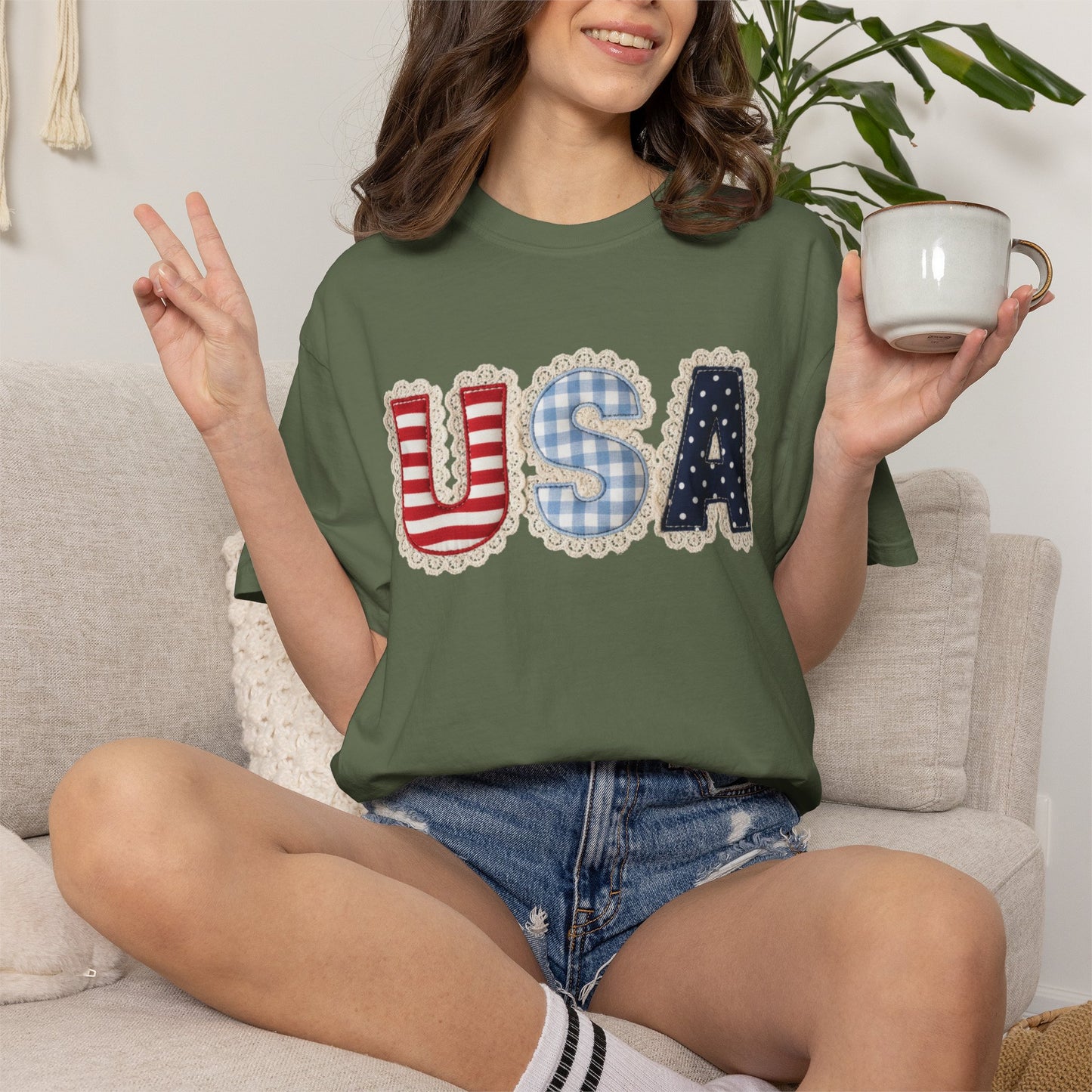 USA Patchwork Shirt • Preppy Patriotic Tee • Coquette Americana Top • Red White Blue Outfit Shirt