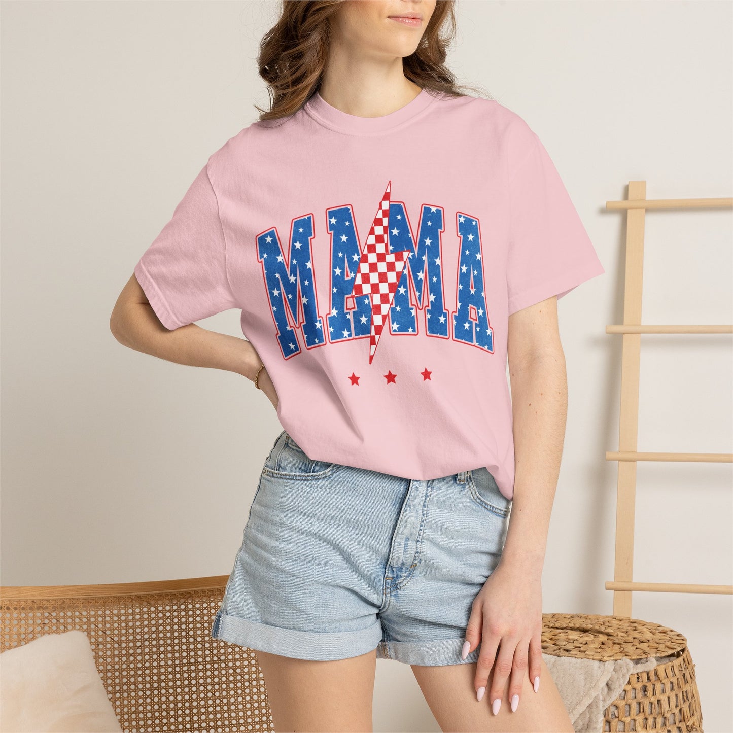 Patriotic MAMA Shirt • Lightning Bolt Mama Tee • Red White Blue Americana Graphic