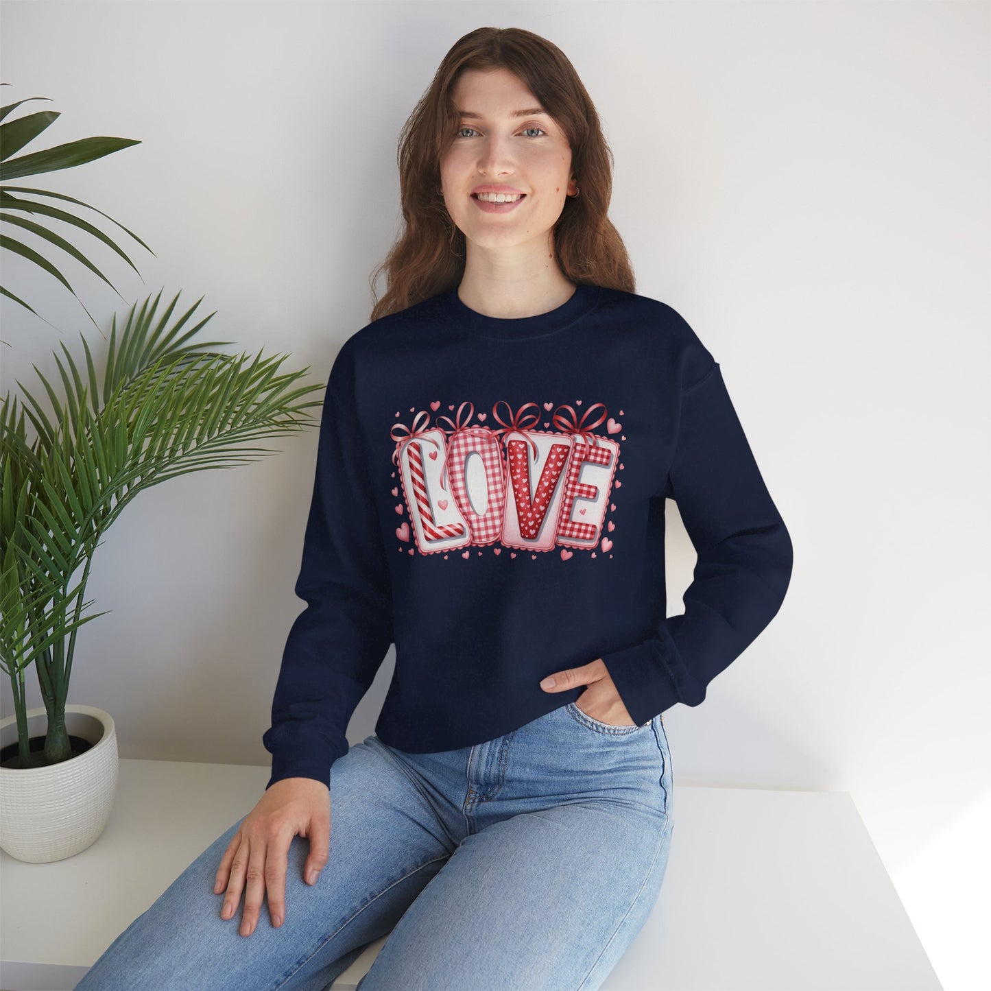 Valentine LOVE Sweatshirt with Coquette Bows and Patchwork Letters • Girly Romantic Aesthetic