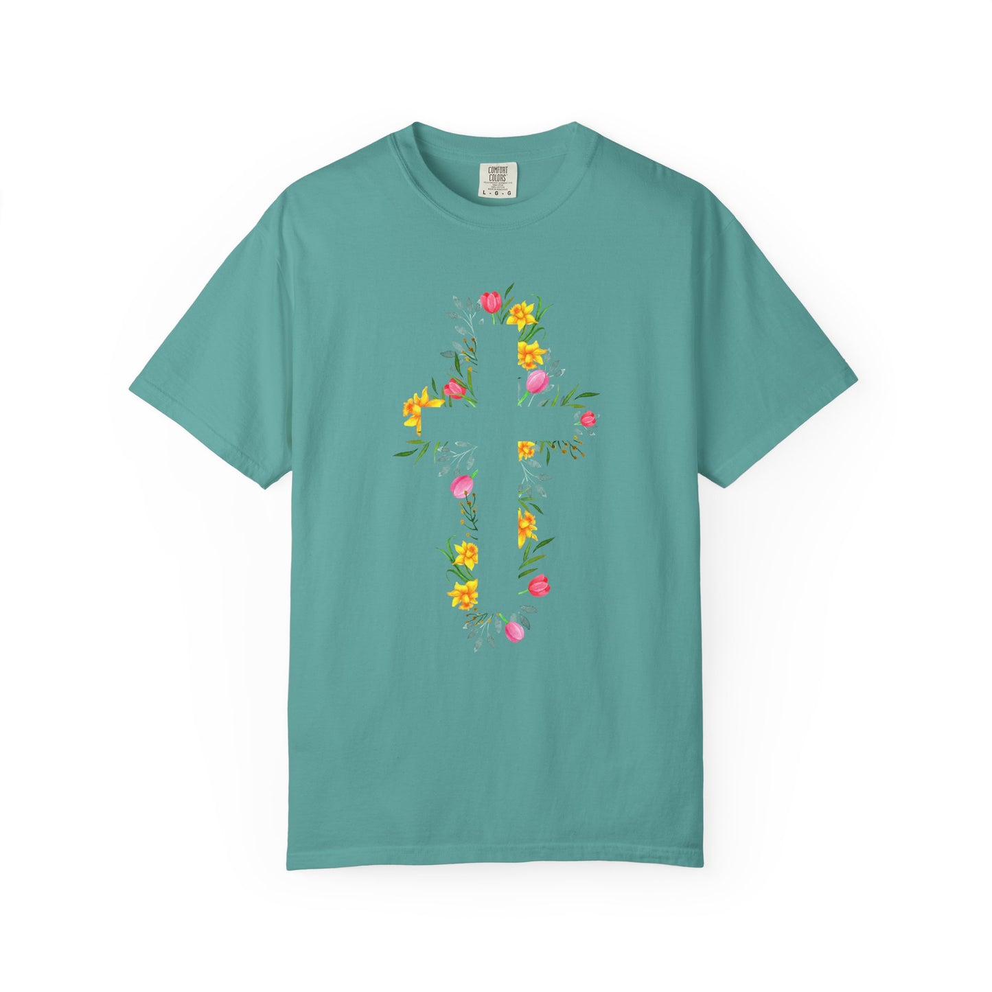 Floral Cross T-Shirt — Christian Faith Tee with Watercolor Flowers