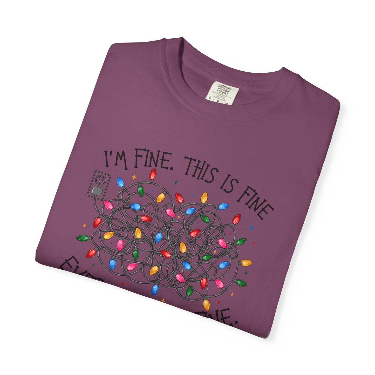 “I’m Fine, This Is Fine” tshirtTangled Holiday Lights Graphic