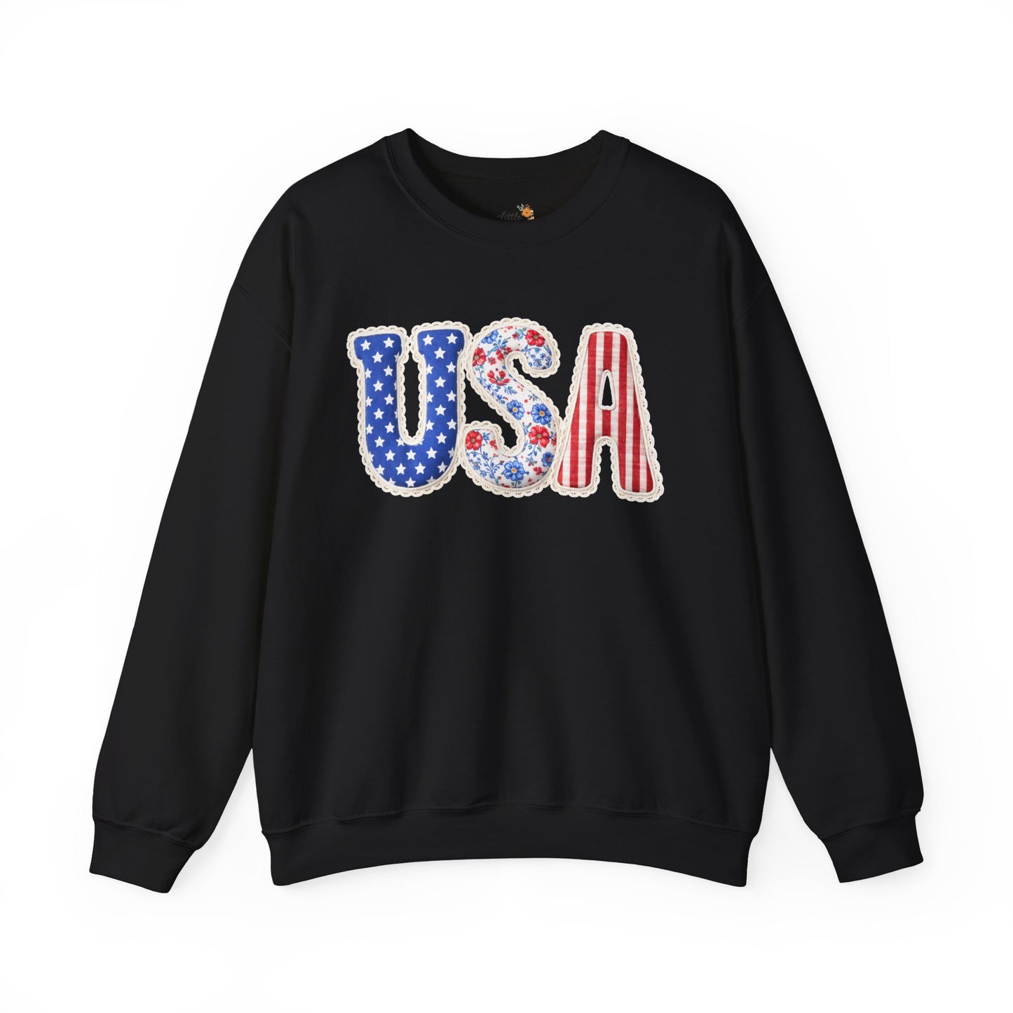 Floral Patchwork USA Crewneck • Preppy Patriotic Sweatshirt • Vintage Americana Gingham Sweatshirt • Cozy Summer Mom Outfit