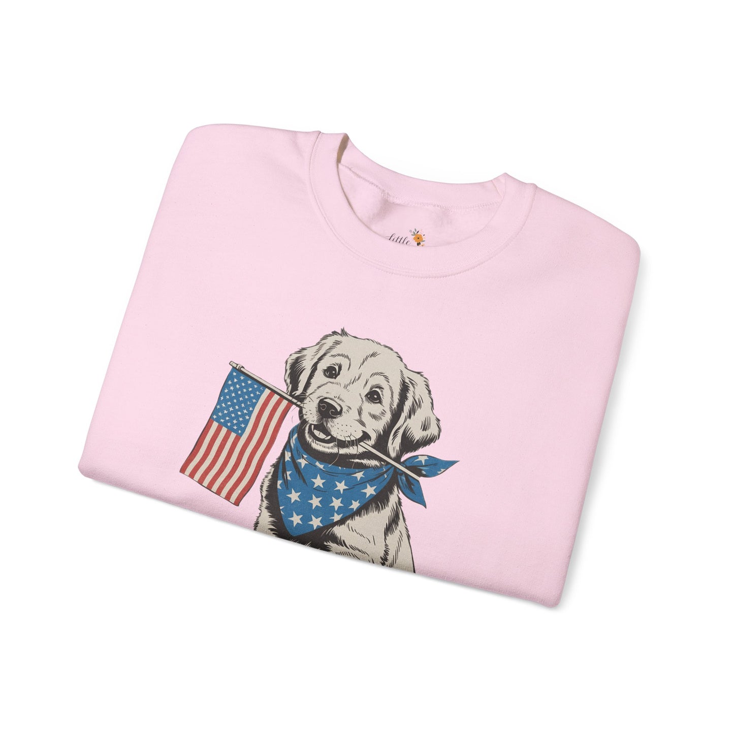 4th of July Patriotic Dog Puppy Crewneck • Americana Dog Lover Graphic sweatshirt • Red White Blue Flag